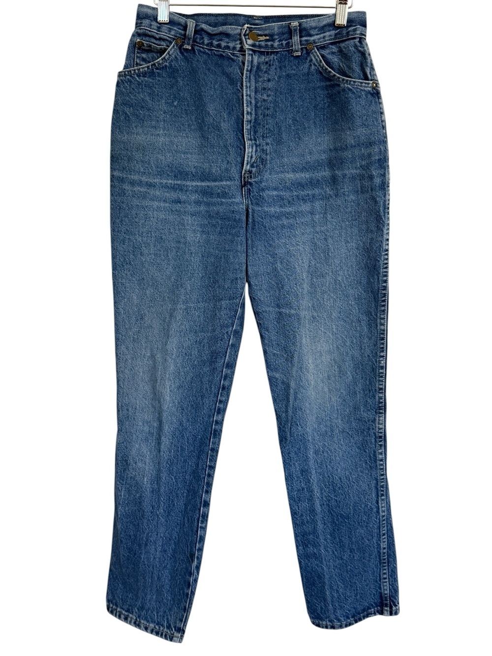 Vintage 80s Chic Straight Leg Jeans Size 14 High Waisted Faded Blue Denim Retro